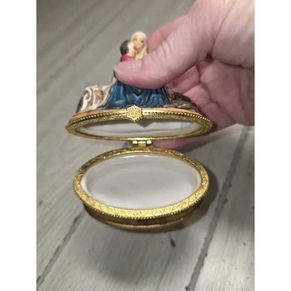 Vtg Mary Holding Baby Jesus Trinket Box Porcelain Trinity Broadcasting Network